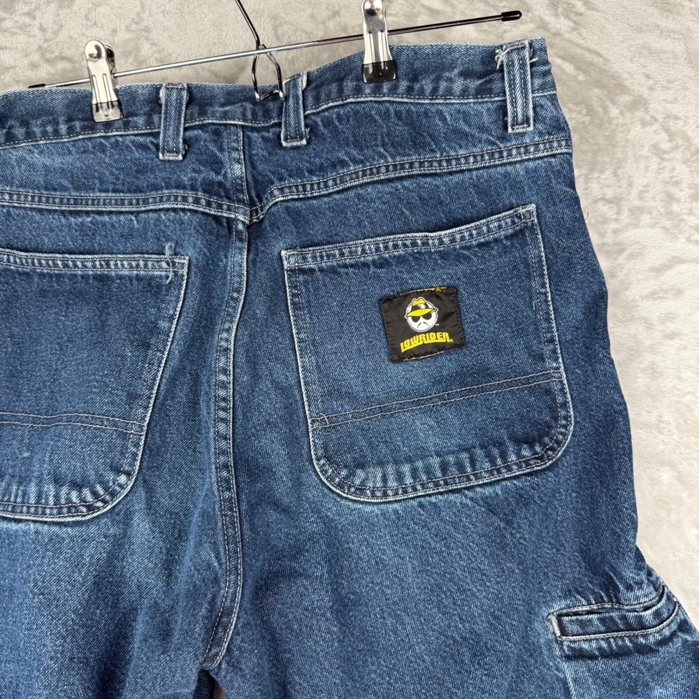 LOWRIDER 90's Mens Blue Denim Carpenter Shorts Utility‎ Pockets Size 34
